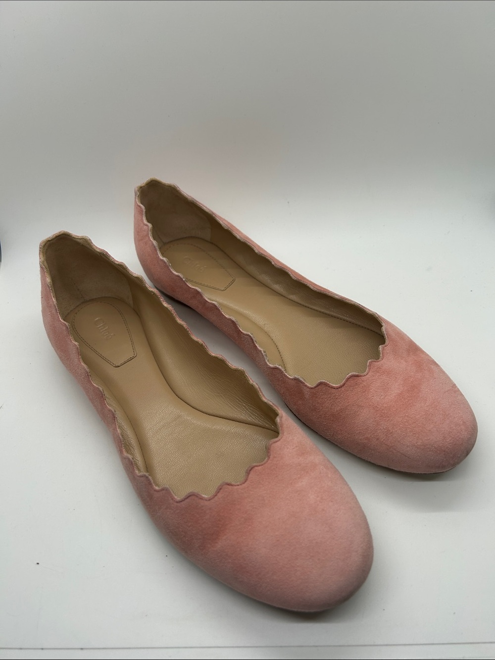 Chloe’ Lauren Blush Pink Suede Scalloped Ballet Flats Shoes **Size 38.5/US 8.5**